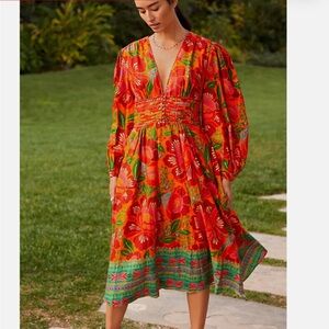Farm Rio floral dress with puff sleeves